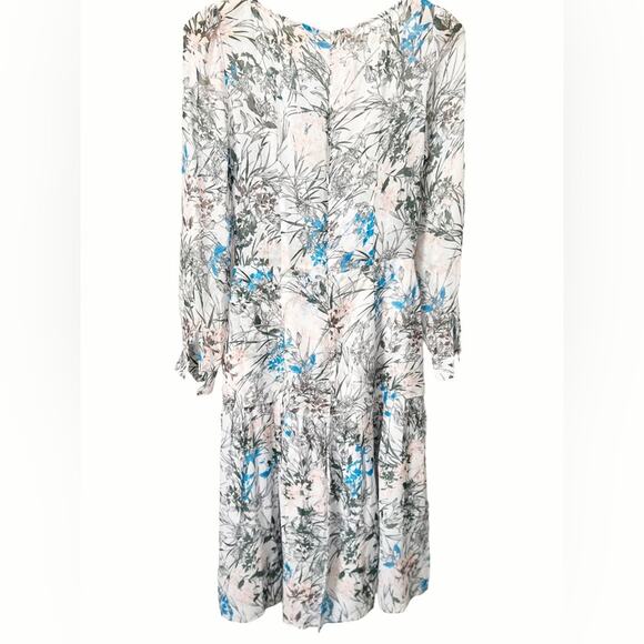 REISS Nyla Gray Blue Floral Long Sleeve Sheer Midi Dress Size 4 - Picture 3 of 12